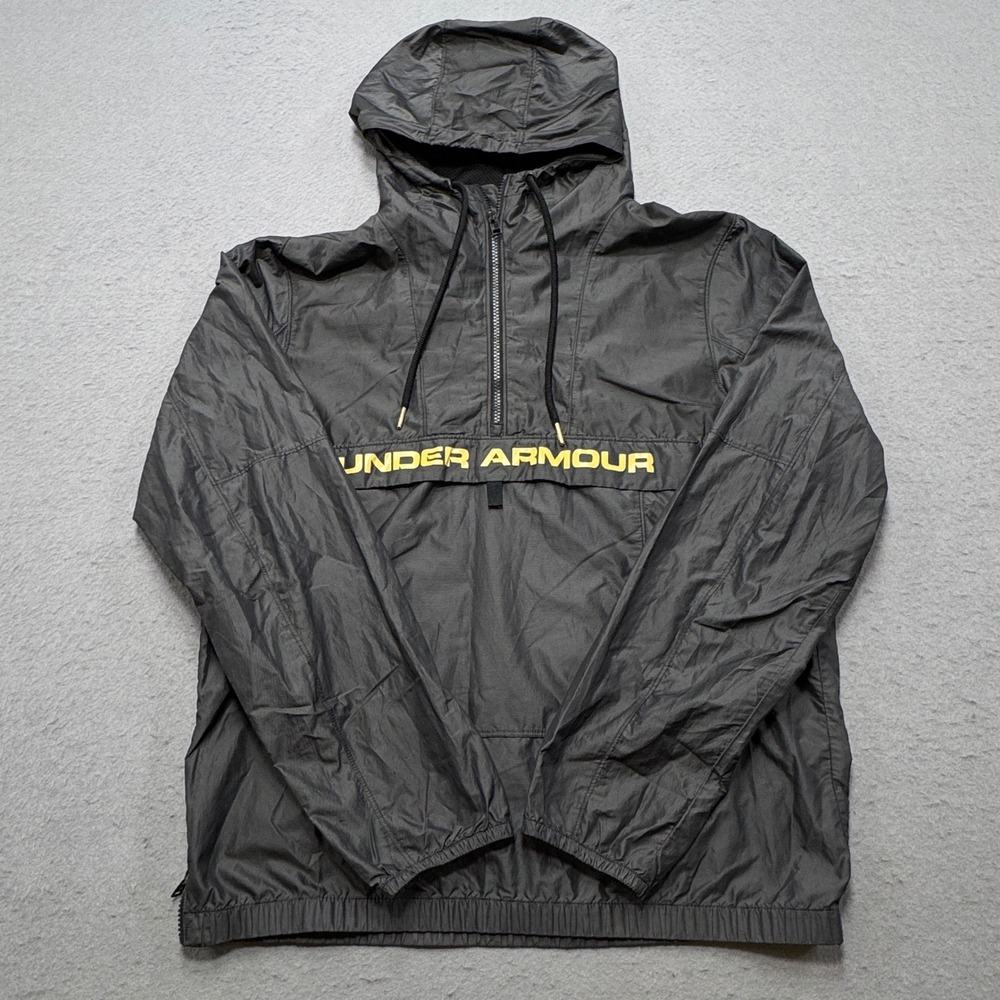 Under Armour Jacket Men's Medium Black Mesh Lined Quarter-Zip Hooded Windbreaker